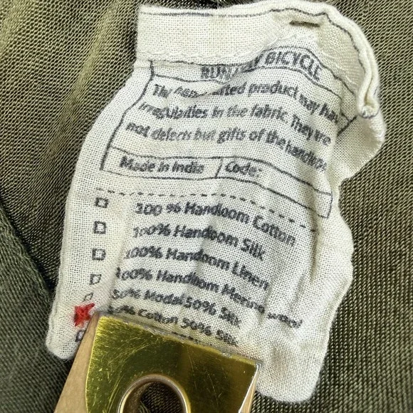 Runaway Bicycle Cotton Silk Poet Blouse Olive Handmade Size S/M $225 Lagenlook